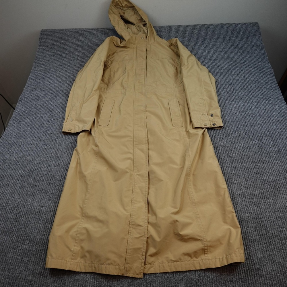 L.L. Bean Jacket Womens Large Beige Hooded Long Snap Front Raincoat Outdoor